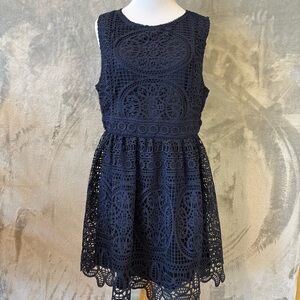 Miami Lace Boho Bohemian Sleeveless Midnight Blue Dress Sz L